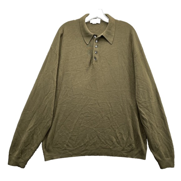 Vintage Maurice Sasson Polo Sweater XL Olive Green Preppy Career Office Academia